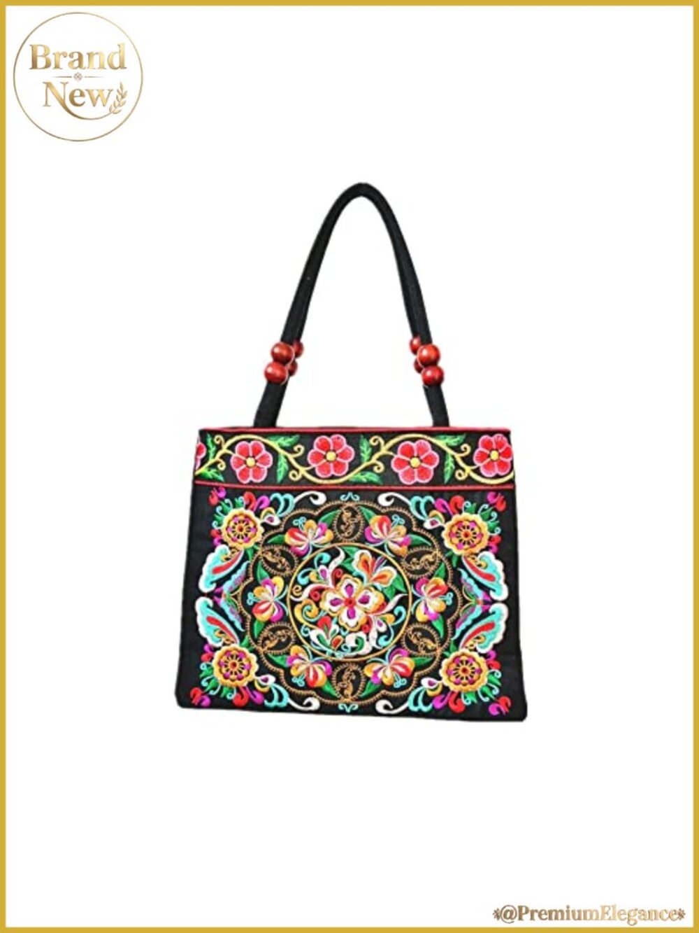 Vintage Embroidered Canvas Floral Tote Handbag Ethnic Travel Beach Purse